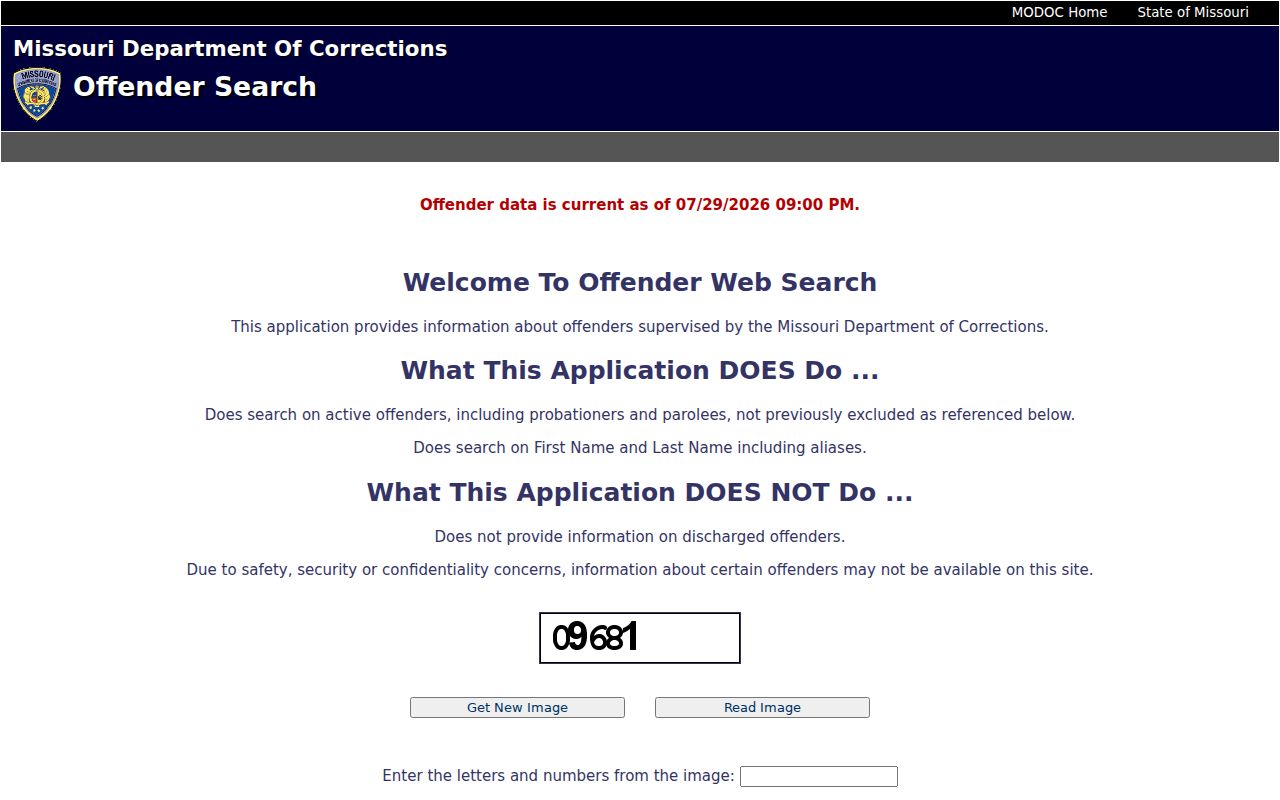 MODOC offender search for Mississippi County arrest and custody status