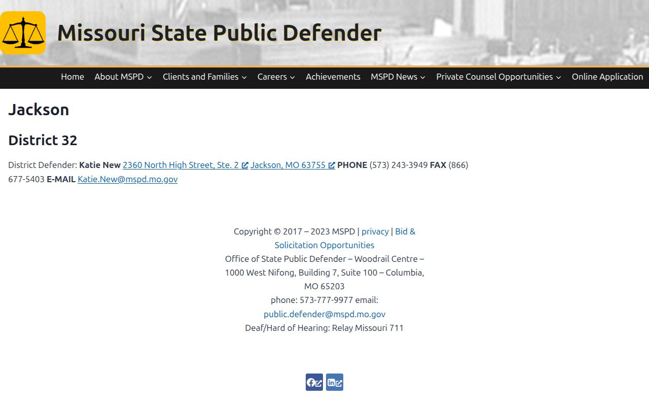 Public defender district serving Mississippi County criminal court cases