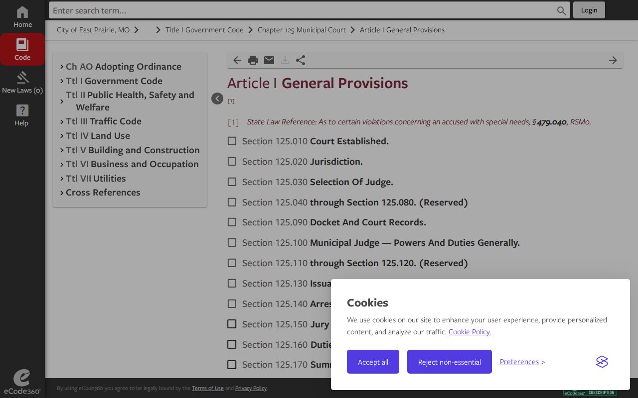 East Prairie municipal criminal court code and record structure