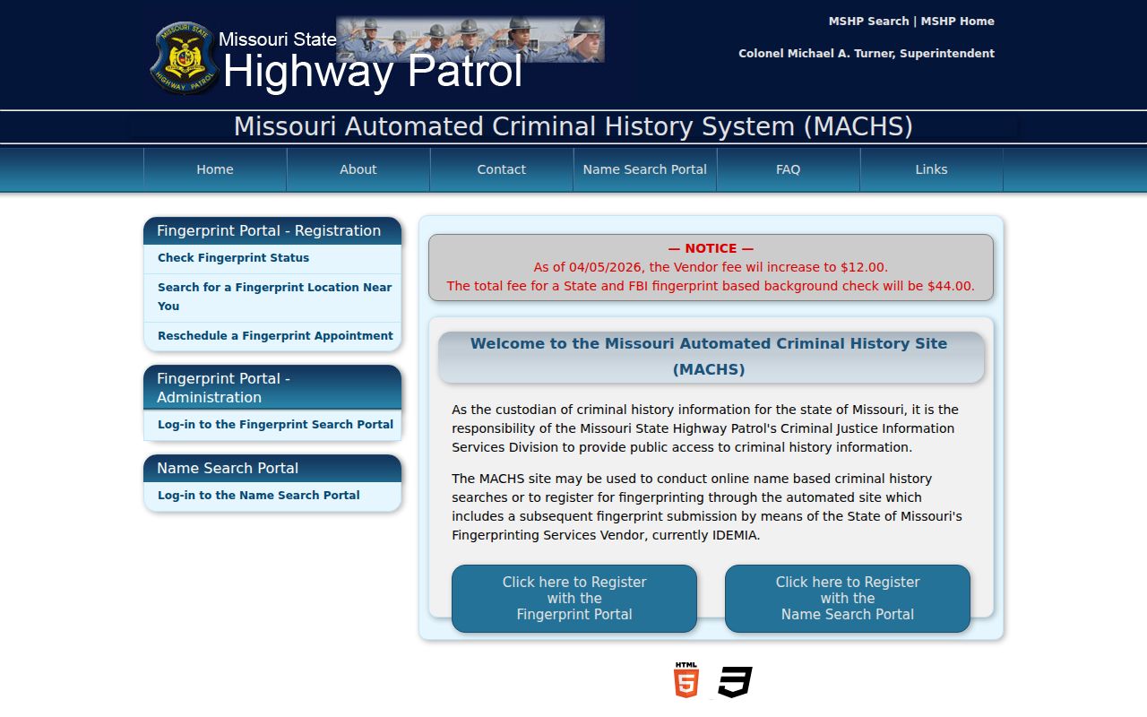 Mississippi County criminal history MACHS search gateway