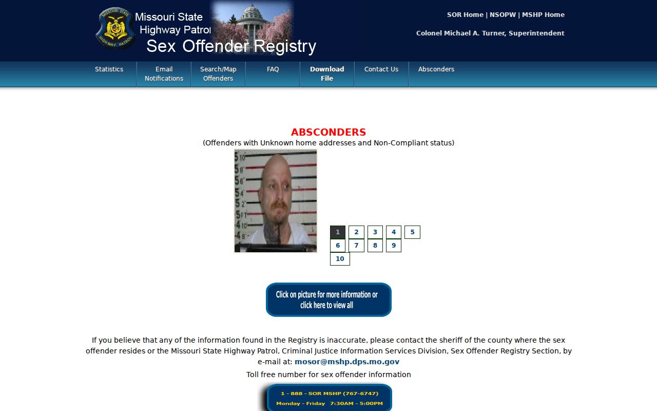 Mississippi County sex offender registry profile interface